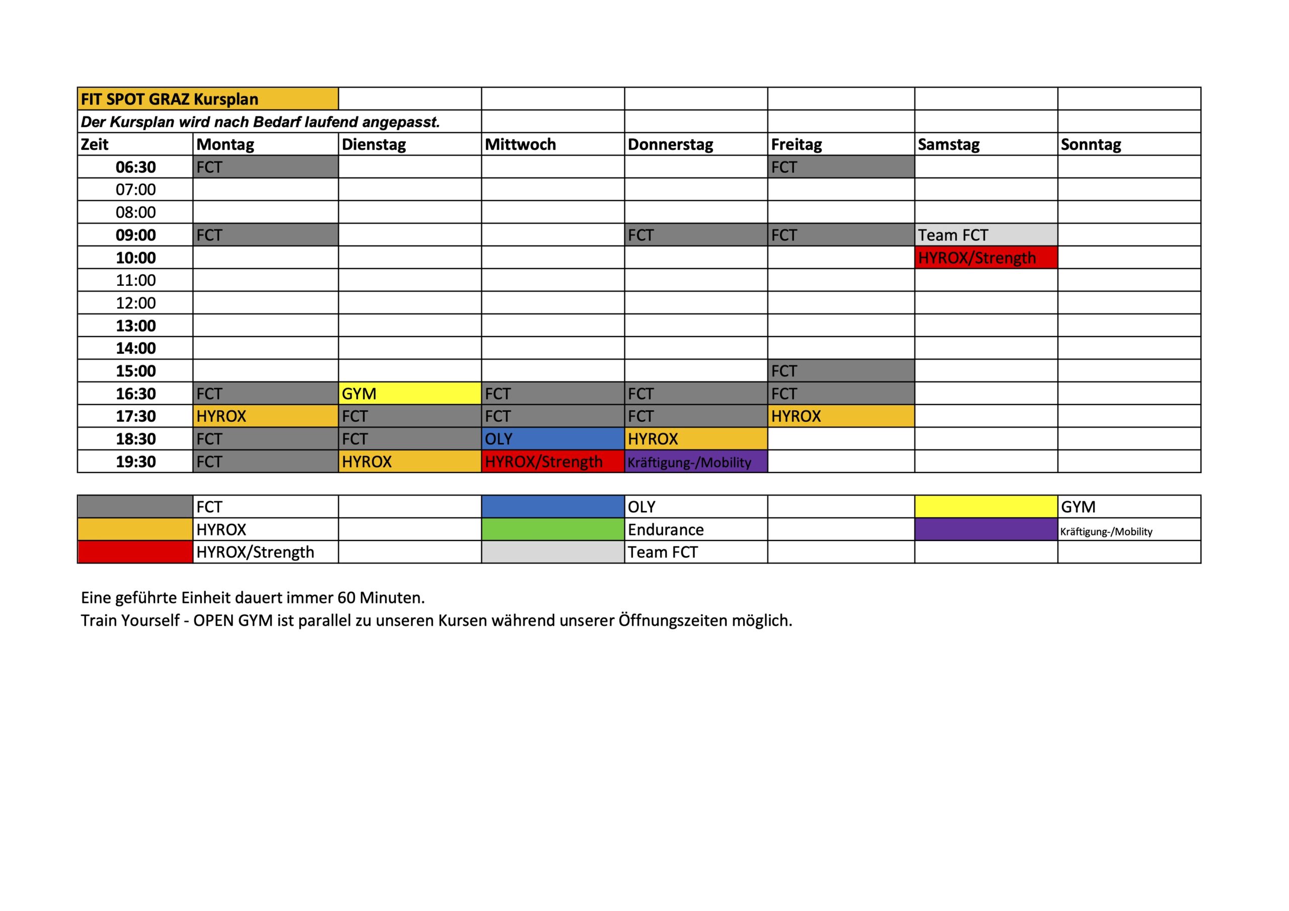 Kursplan 2025 Stand Dezember